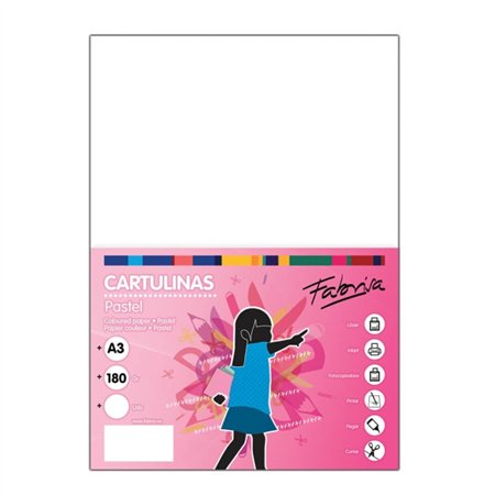 Pacote com 25 folhas de cartão Fabrisa, 180 g/m² - Tamanho A3 - Branco
