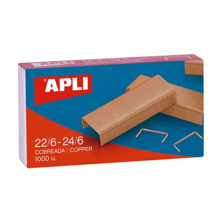 Grampos de cobre galvanizado Apli 22/6 - 24/6 - Capacidade para 30 folhas - Material durável e resistente - Pontas afiadas para 