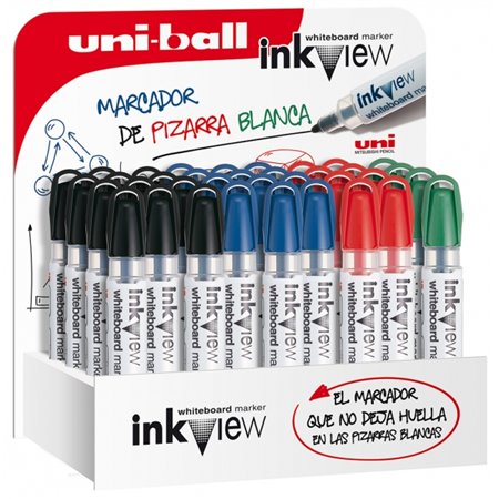 Estojo com 36 marcadores para quadro branco Uni-ball Inkview PWB-202 - Ponta cônica de 1,8 a 2,2 mm - Nível de tinta transparent