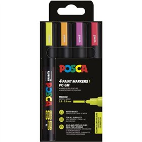 Conjunto de 4 Marcadores de Tinta Posca PC-5M - Ponta de 1,8 a 2,5 mm - Tinta à base de água - Não permanente - Resistente à luz