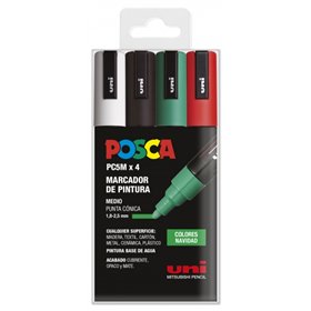 Conjunto de 4 marcadores de tinta Posca PC-5M - Ponta redonda de 1,8 a 2,5 mm - Tinta à base de água - Resistente à luz - Cores 