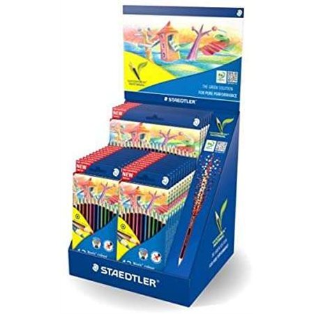 Suporte expositor Staedtler Noris Colour 185 com 20 estojos de 12 lápis de cor + 5 estojos de 24 lápis de cor - Design hexagonal