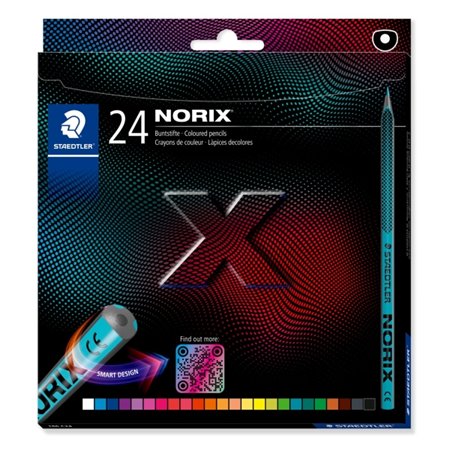 Staedtler Norix 186 - Pacote com 24 Lápis de Cor HB - Madeira Preta - Mina de Grafite - Design Inteligente - Para Escrever, Dese