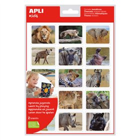 Adesivos realistas de animais em seu habitat da Apli - 30 adesivos retangulares temáticos por pacote - Imagens realistas de anim