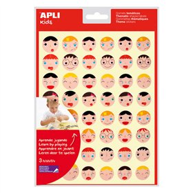 Adesivos Apli Emotions - Ø 23 mm e Ø 20 mm - 144 adesivos por pacote - 16 designs diferentes - Adesivo removível - Ajuda a expre