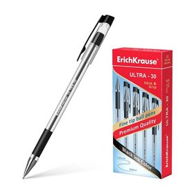 Caneta Esferográfica Erichkrause Ultra-30 - Recarregável com Ponta Fina - Corpo Transparente com Empunhadura Emborrachada - Tint