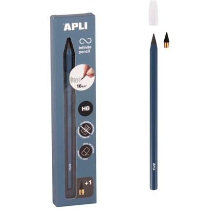 Conjunto de Lápis Apli Infinite com Grafite HB + Refil + Tampa Protetora - Escreve até 16 km - Azul