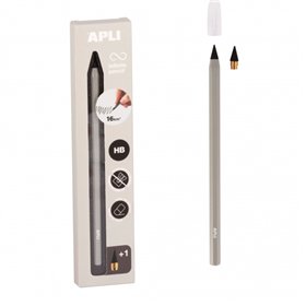 Conjunto de Lápis Apli Infinite com Grafite HB + Refil de Grafite + Tampa Protetora - Escreve até 16 km - Cinza