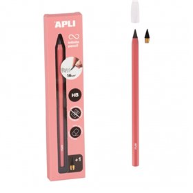 Conjunto de lápis Apli Infinite com lápis HB + grafite de recarga + tampa protetora - Escreve até 16 km - Rosa