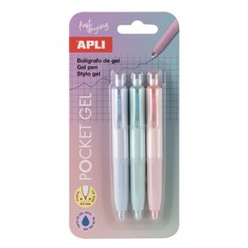 Apli Pocket Gel - Pacote com 3 Mini Canetas de Tinta Gel Retráteis - Tinta Azul - Corpos em Cores Pastel Variadas