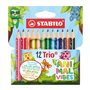 Conjunto Stabilo Trio Animal Vibes com 12 Lápis de Cor - Estampas Divertidas de Animais - Mina de 4,2 mm - Formato Triangular - 
