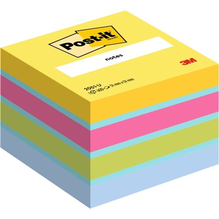 Bloco de notas adesivas reposicionáveis Post-it com 400 unidades - Formato quadrado - 51x51mm - Cores sortidas