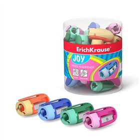 Apontador de lápis de plástico Erichkrause Joy - 1 furo de 8 mm - Lâmina espiral de aço carbono - Clipe - Cores sortidas