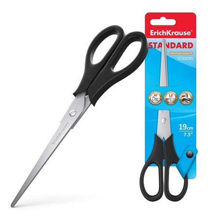 Tesoura padrão Erichkrause - Lâminas de aço inoxidável - Afiação dupla avançada - Resistente à corrosão - Cabos de plástico durá