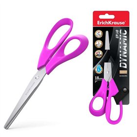 Tesoura Erichkrause Dynamic de 18 cm em aço inoxidável para canhotos - Dupla afiação - Resistente à corrosão - Cabos ergonômicos