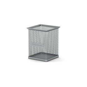 Porta-lápis quadrado clássico Erichkrause Compass 80×80×95mm - Aço inoxidável vazado - Cor prata
