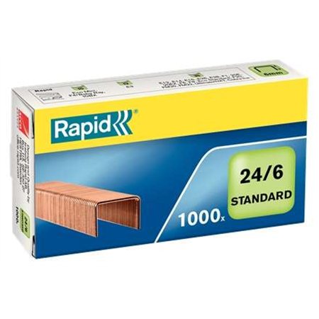Caixa com 1000 grampos Rapid Comfort 24/6 - Até 20 folhas - Fio de cobre flexível - Haste de 6 mm