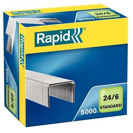 Caixa de grampos Rapid Comfort com 5000 unidades para uso 24 horas por dia, 6 dias por semana - até 20 folhas - arame flexível -