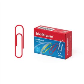 Caixa com 100 clipes de papel coloridos Erichkrause com revestimento de vinil - Fio de aço de alta qualidade - Resistente à corr