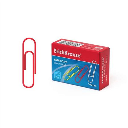 Caixa com 100 clipes de papel coloridos Erichkrause com revestimento de vinil - Fio de aço de alta qualidade - Resistente à corr