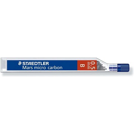 Tubo com 12 minas de grafite Staedtler Mars Micro Carbon 250 - Dureza B - Espessura da linha 0,5 mm - Alta resistência