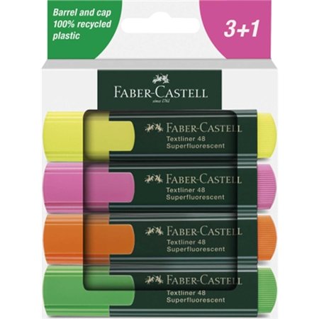 Faber-Castell Textliner 48 - Pacote com 4 Marcadores Fluorescentes - Ponta Chanfrada - Espessura da Linha entre 1,2 mm e 5 mm - 