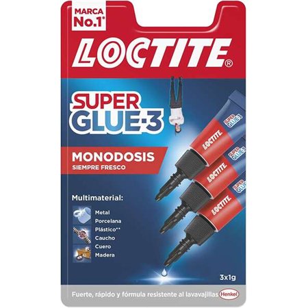 Kit com 3 Mini Colas Loctite Original - 1g - Tripla Resistência - Adesivo Transparente - Colagem e Resistência Instantâneas - 22