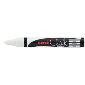 Marcador de giz líquido Uni-ball PWE-5M - Ponta cônica de 1,8 a 2,5 mm - Apagável com água - Resistente à chuva - Branco