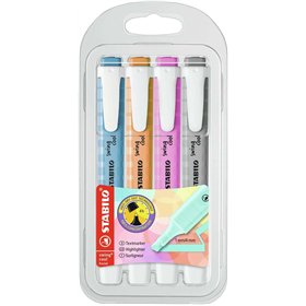 Kit com 4 Marcadores Fluorescentes Stabilo Swing Cool Pastel - Corpo Plano - Ponta Chanfrada - Espessura da Linha entre 1 e 4 mm