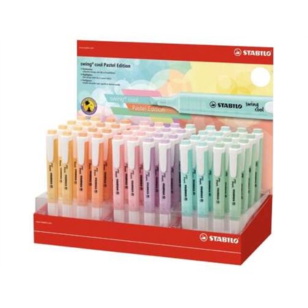 Stabilo Swing Cool Pastel - Conjunto com 48 Marcadores Fluorescentes - Corpo Plano - Ponta Chanfrada - Espessura da Linha entre 