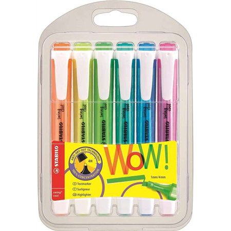 Kit com 6 Marcadores Fluorescentes Stabilo Swing Cool - Corpo Plano - Ponta Chanfrada - Espessura da Linha entre 1 e 4 mm - Tint