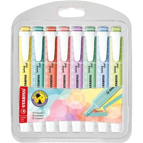 Stabilo Swing Cool Pastel - Pacote com 8 Marcadores Fluorescentes - Corpo Plano - Ponta Chanfrada - Espessura da Linha entre 1 e