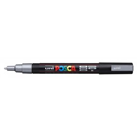 Marcador de tinta Posca PC-3M - Ponta cônica de poliéster de 0,9 a 1,3 mm - Tinta à base de água - Resistente à luz - Prata