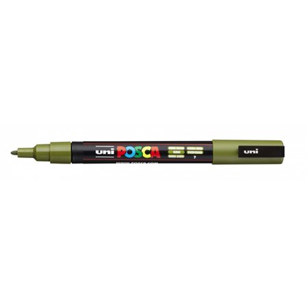 Marcador de tinta Posca PC-3M - Ponta cônica de poliéster 0,9-1,3 mm - Tinta à base de água - Resistente à luz - Cor verde cáqui
