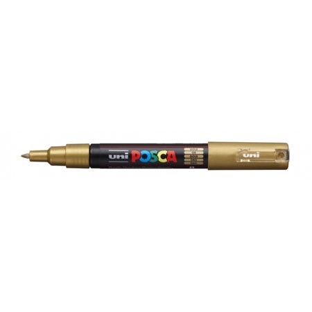 Marcador de tinta Posca PC-1M - Ponta cônica de poliéster de 0,7 mm - Tinta à base de água - Resistente à luz - Cor dourada