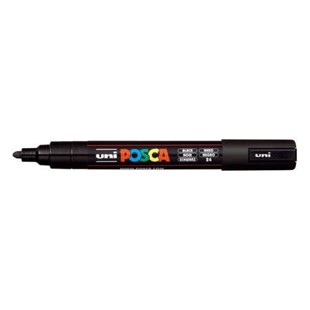 Marcador de tinta Posca PC-5M - Ponta redonda de 1,8 a 2,5 mm - Tinta à base de água - Resistente à luz - Preto