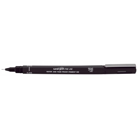 Marcador calibrado Uni-ball PIN005 - Ponta de poliacetal de 0,05 mm - Tinta pigmentada resistente à água e à luz - Preto
