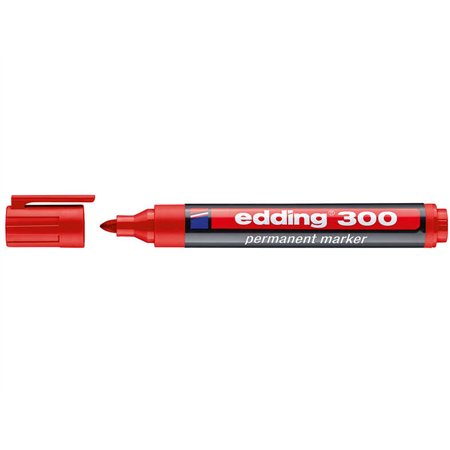 Marcador permanente Edding 300 - Ponta redonda - Espessura da linha entre 1,5 e 3 mm - Tinta praticamente inodora - Tampa com cl
