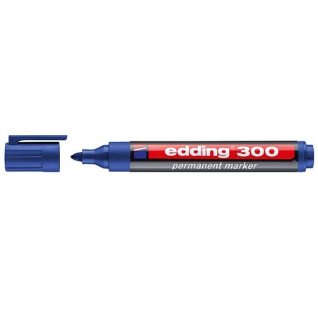 Marcador permanente Edding 300 - Ponta redonda - Espessura da linha entre 1,5 e 3 mm - Tinta praticamente inodora - Tampa com cl