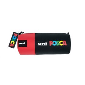Estojo de lona Posca 8,5x19,5cm - Ideal para marcadores e material escolar - Fecho com zíper - Preto/Vermelho