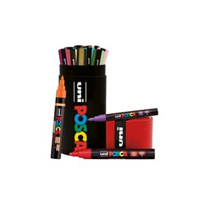Estojo metálico Posca com 13 marcadores de tinta - 4x PC-5M, 5x PC-3M, 4x PC-5BR - Tinta à base de água - Não permanente - Resis