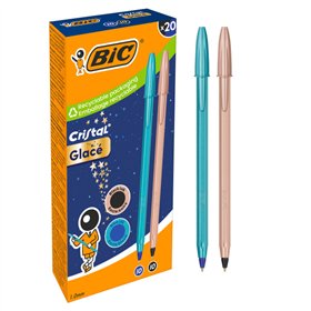 Conjunto de 20 canetas esferográficas Bic Cristal Glace - Corpo opaco em azul metálico fosco e cobre fosco - Ponta redonda de 1 