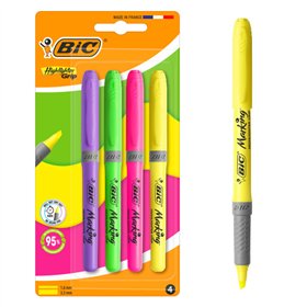 Conjunto de Marcadores de Texto Bic com 4 Canetas Fluorescentes - Ponta Chanfrada - Espessura da Linha entre 1,60 e 3,30 mm - Te