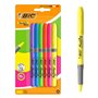 Conjunto de Marcadores de Texto Bic Grip com 6 Canetas Fluorescentes - Ponta Chanfrada - Espessura da Linha entre 1,60 e 3,30 mm