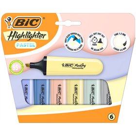 Marcadores de texto Bic, cor pastel mineral, pacote com 6 unidades - Ponta chanfrada - Espessura da linha entre 1,20 e 4,60 mm -