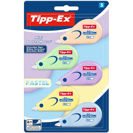 Kit Tipp-Ex Mini Pocket Mouse Pastel com 5 Fitas Corretivas 5mm x 6m - Durável - Escrita Instantânea
