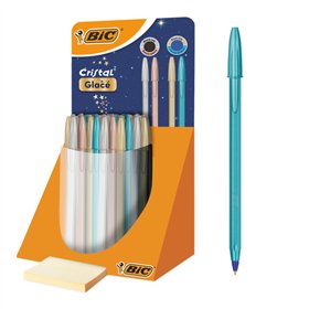 Display Bic Cristal Glace com 40 Canetas Esferográficas - Corpo opaco em cores metálicas foscas - Ponta redonda de 1 mm - Espess