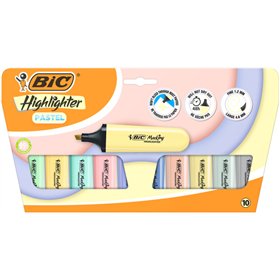 Conjunto de 10 Marcadores Fluorescentes Bic com Ponta Chanfrada - Espessura da Linha entre 1,20 e 4,60 mm - Tinta à Base de Água