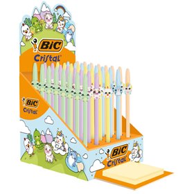 Conjunto de 40 canetas esferográficas Bic Cristal Pastel Figurines - Corpo opaco em tons pastel com figuras de animais - Ponta r