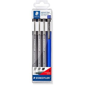 Staedtler Pigment Liner 308 - Conjunto com 3 Canetas Fineliner 0.2, 0.4 e 0.8mm + 1 Lapiseira 0.5mm - Secagem Rápida - Preta